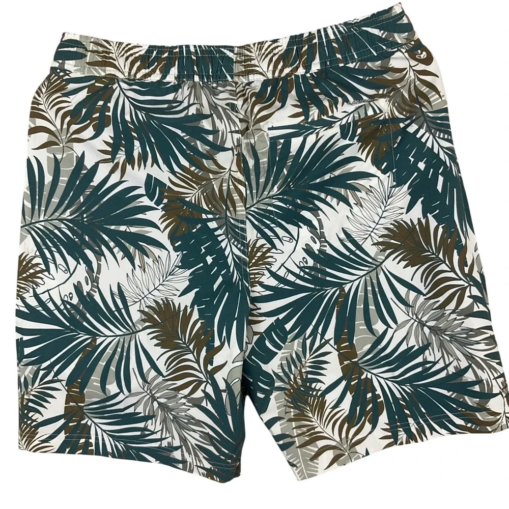 Lands End Mens Green Tropical Palm Leaf Swim Trunks UPF 50 Hydro Liner Small NEW